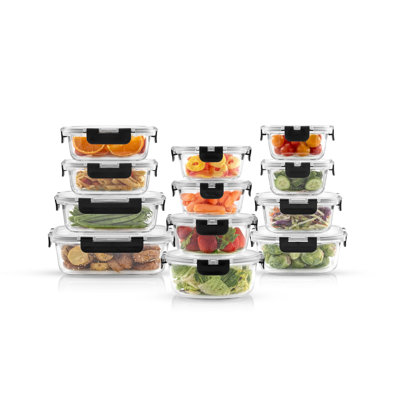 JoyJolt 24-Piece Glass Storage Container Kitchen Food Storage Set with Lids