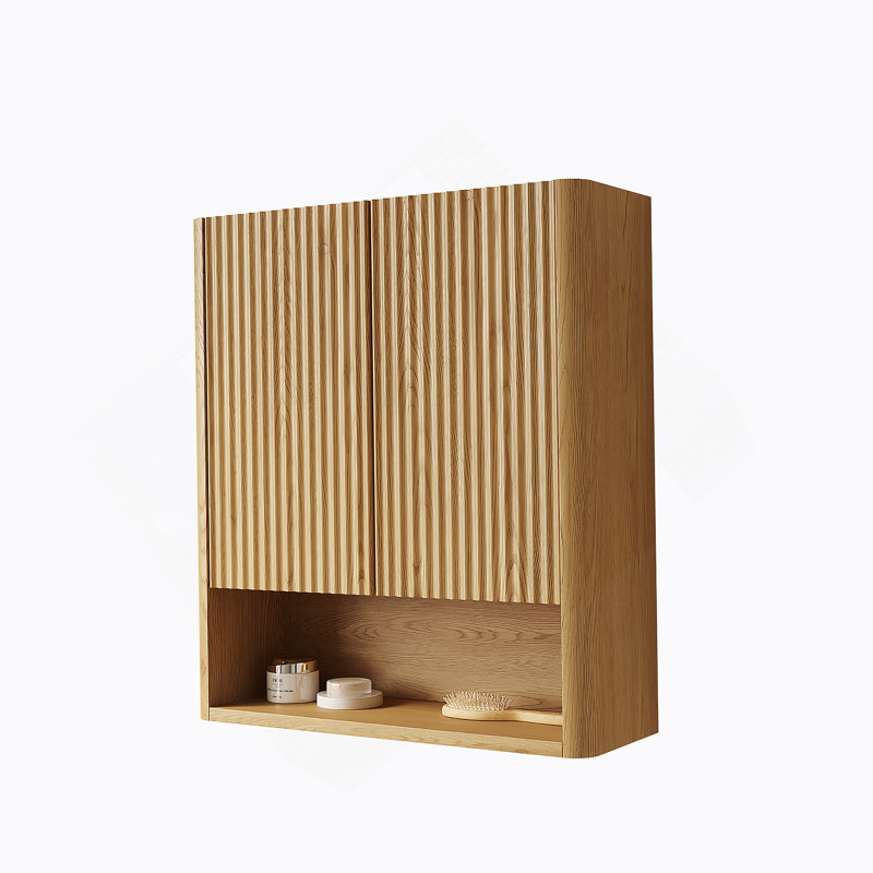 Armoire de salle de bain murale rayée de 26 pouces avec portes, tablette et rangement ouvert, durable et élégante pour les salles de bain modernes