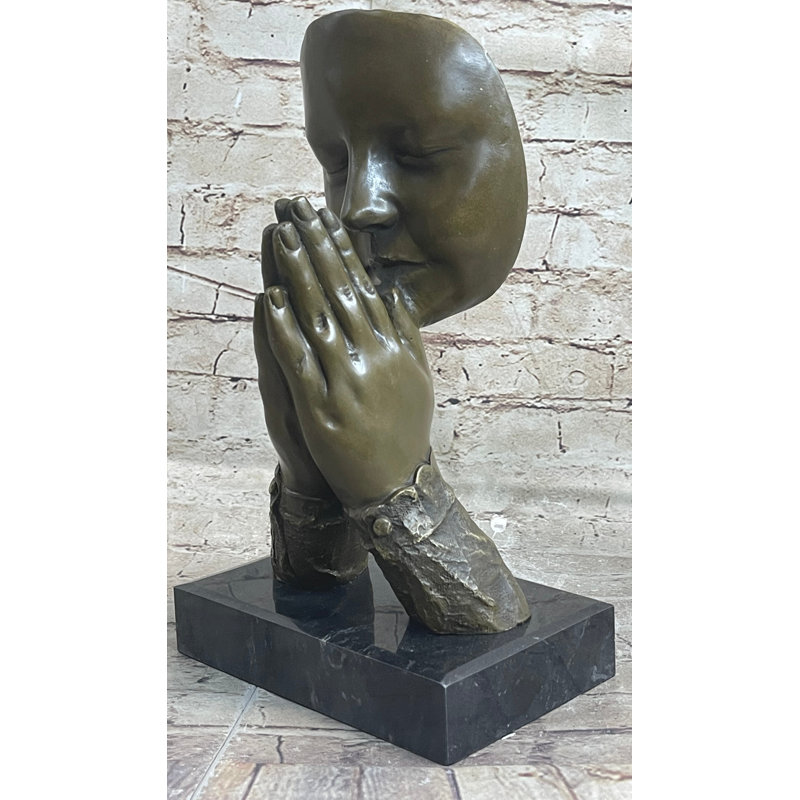 Statue de sculpture en bronze sur le visage flottant priant surréalisme Dali