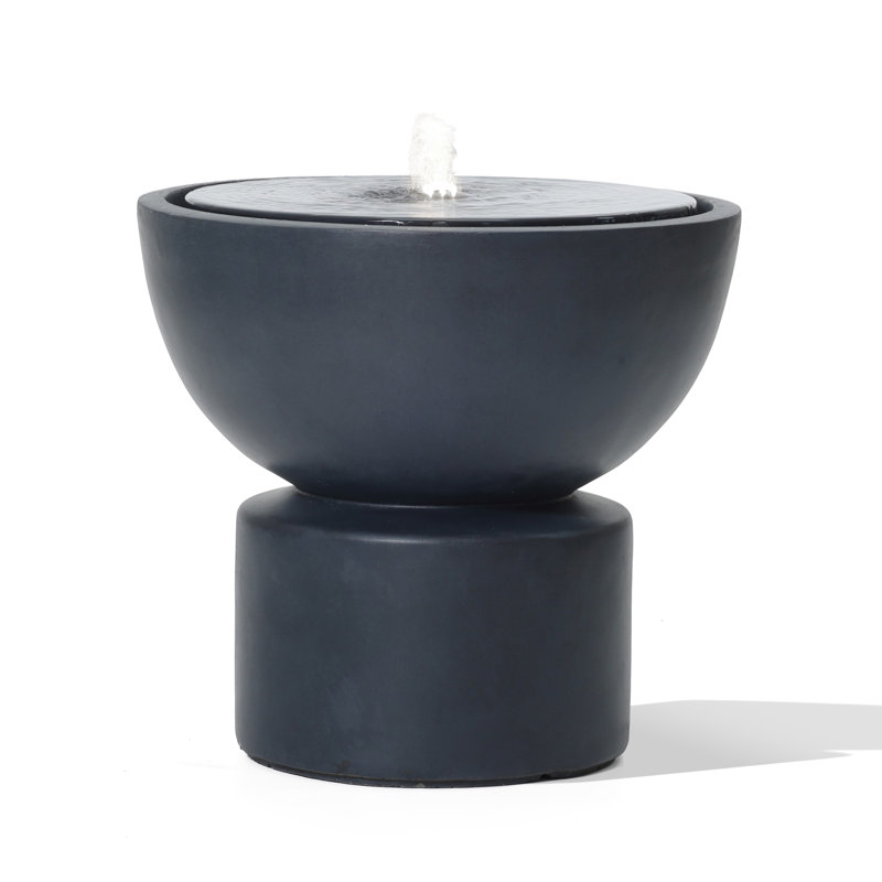 18.7'' H Modern Resin Outdoor Water Fountain with LED Lights, Round Bowl  Water Fountain with Adjustable Flow