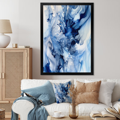 «Abstract Classic Blue Waves V - Fractals», reproduction sur toile encadrée