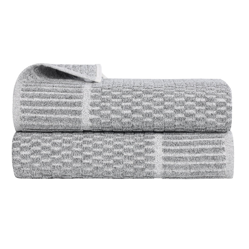 Blue Nile Mills  Viscose Cotton Blend Bath Sheet Set - Checkered Texture - Quick-Dry, Fade-Resistant, Charcoal