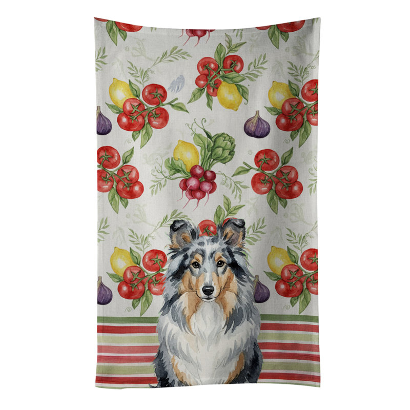Blue Merle Sheltie Vegetables Kitchen Towel, Blue Merle Sheltie