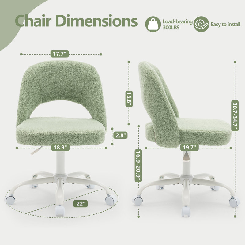 Fauteuil de coiffeuse à roulettes en molleton Teddy, Vert