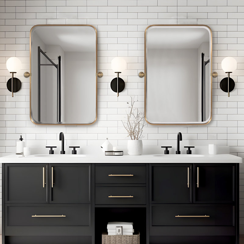 Orton Metal Wall Mirror with Adjustable Tilted Frame, 36" x 24", Gold
