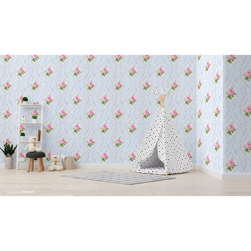 Dolph 10m x 53cm Wallpaper Roll, Blue / Pink