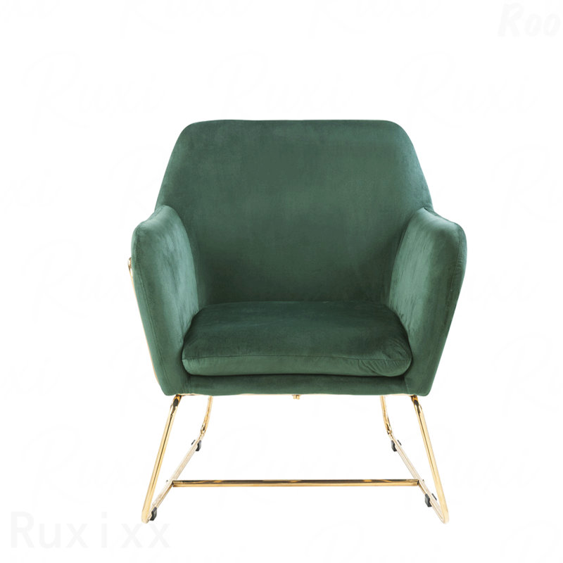 Chaise d'appoint en velours vert 29,5 po avec base en métal pour les salons modernes, Vert