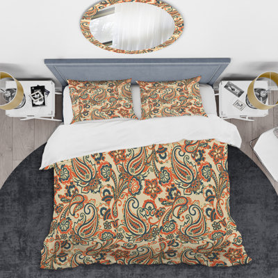 Cachemire crème floral - ensemble de housse de couette abstrait - microfibre de polyester