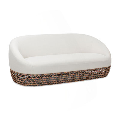 Willow 71" Upholstered Woven Patio Deep Seating Sofa, Golden Brown Wicker Frame, Wheat Beige