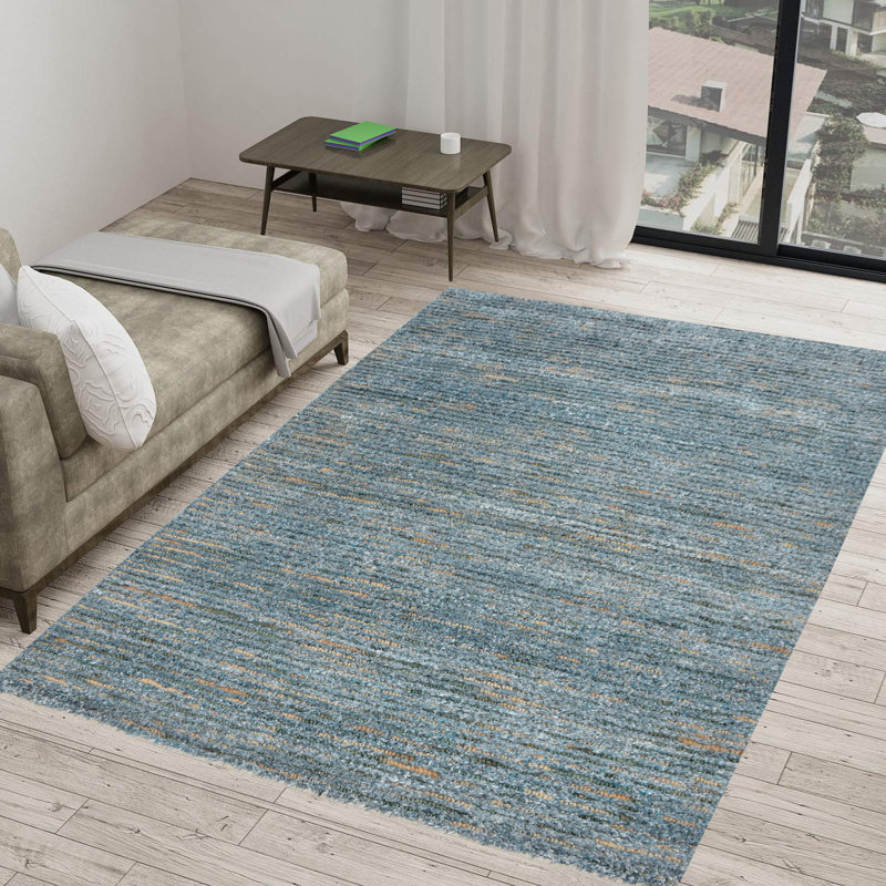Tapis ivoire tissé à la main Tsamis, Rectangle 5 pi x 7 pi, Océan/ naturel