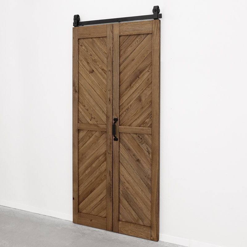 Solid Oak Barn Door with Single Bi-Folding System, Brown Oil