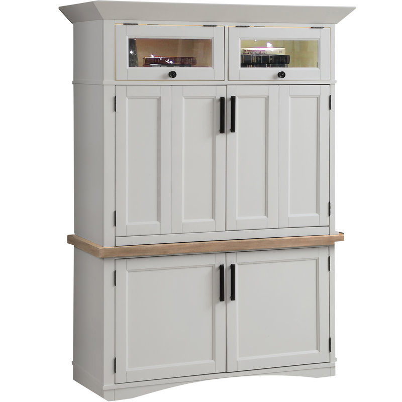 Bureau armoire en bois massif Bankhead, Coton et naturel vieilli