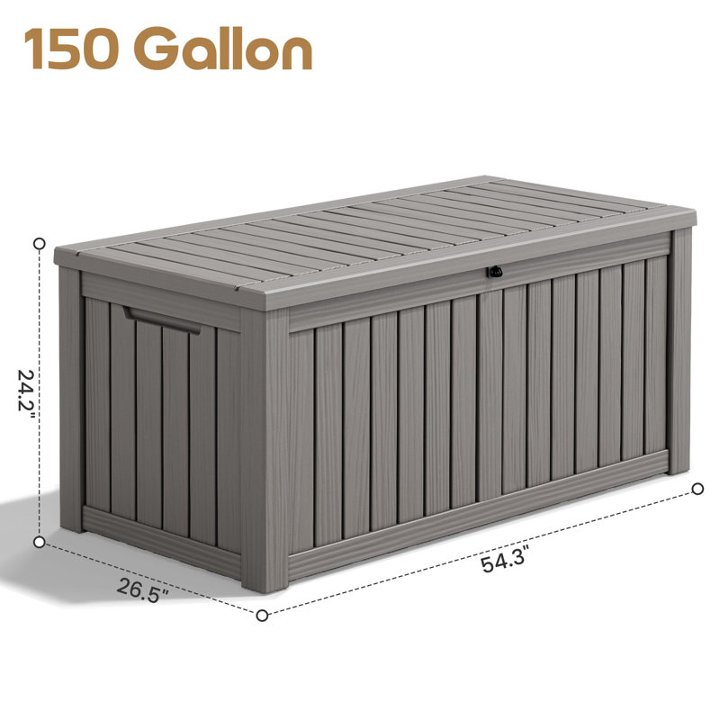 Grande boîte de rangement en résine 150 gallons - Rangement extérieur imperméable avec couvercle verrouillable et cloisons amovibles