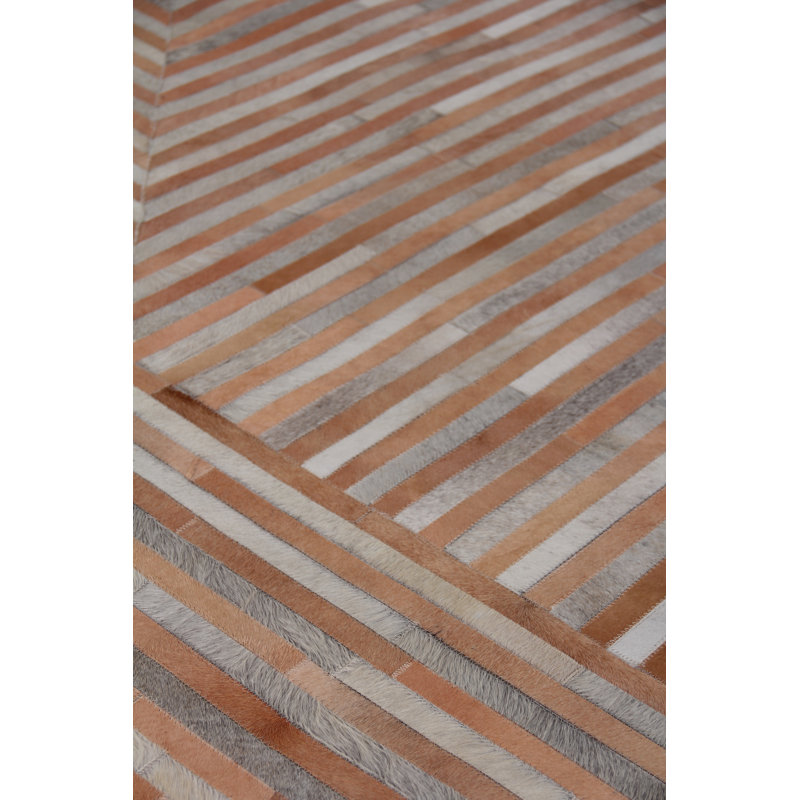 Natural Hide Cowhide Geometric Area Rug, Rectangle 5' x 8', Brown/Gray
