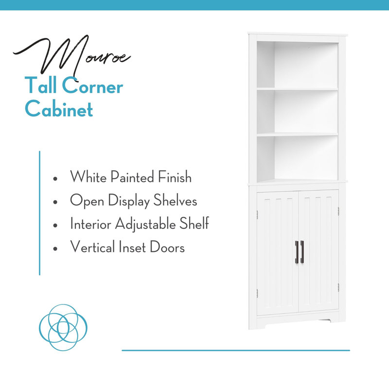 White Tall Corner Storage Cabinet with Adjustable Shelving
