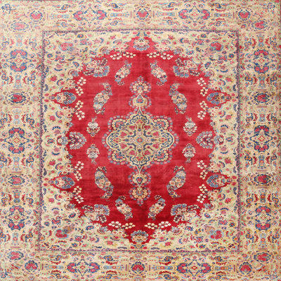 Tapis oriental en laine rouge / beige