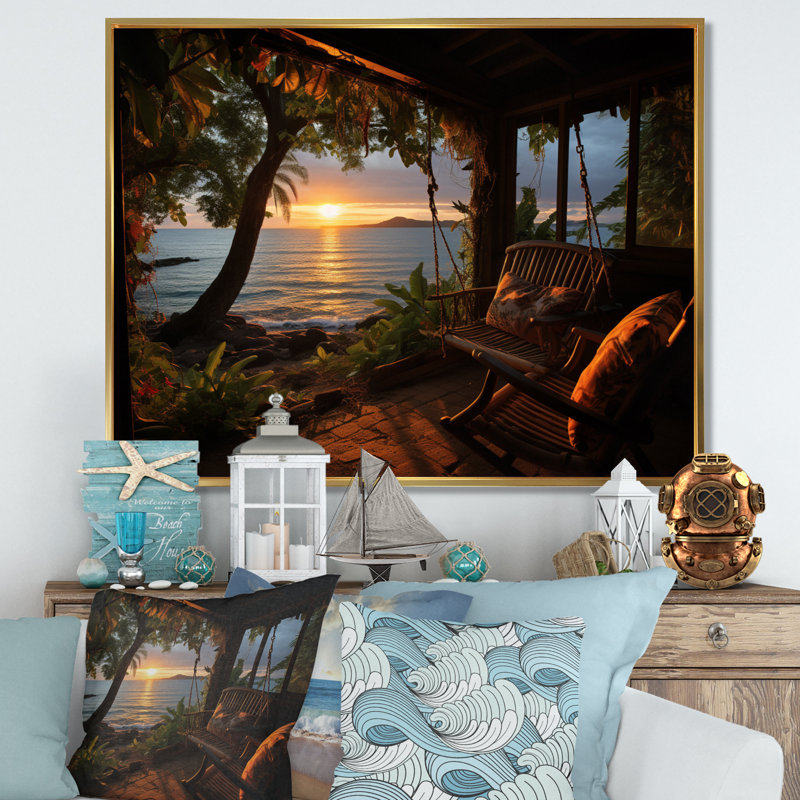 «Alisse Beach Tropical Vibes», impression sur toile, H 12 po x l 20 po x P 1 po, Cadre flottant doré