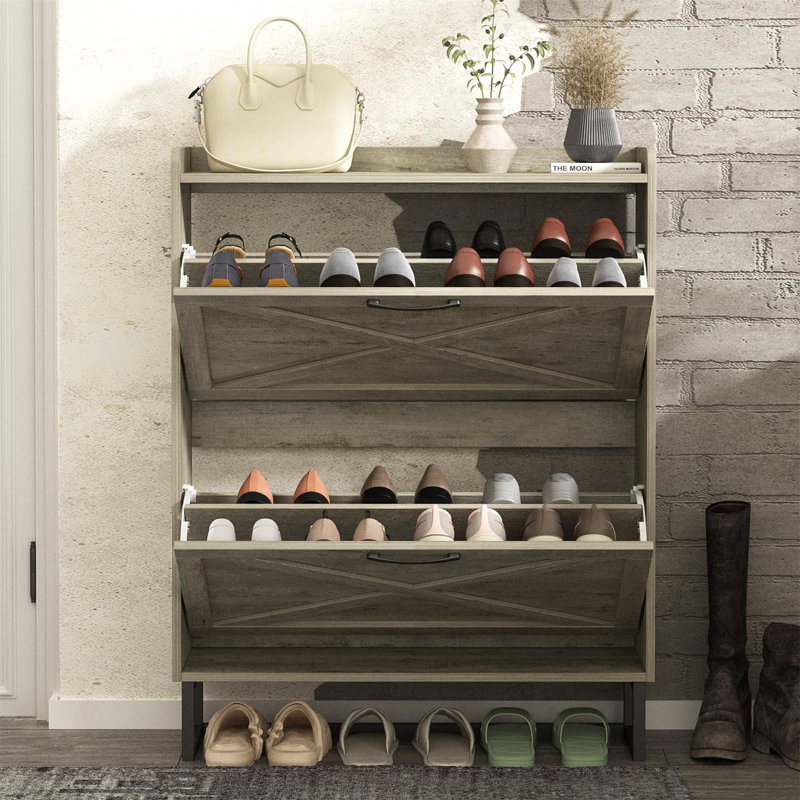 32 Pair Shoe Storage Cabinet, Gray