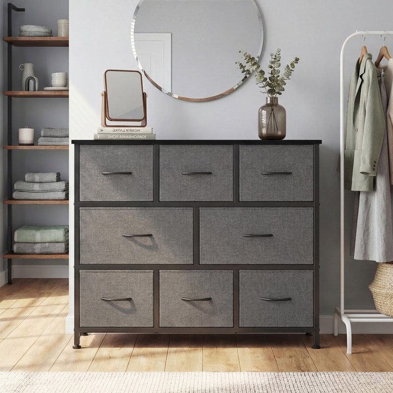 Commode 8 tiroirs en tissu, commode de rangement pour chambre à coucher, salon, vestibule, Gris