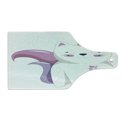 Ambesonne Unicorn Cat Tempered Glass Cutting Board Fantasy Character Pale Pink Orange Lilac