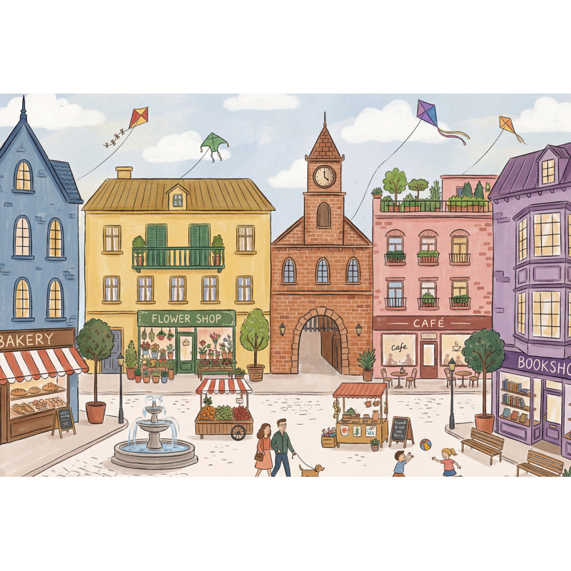 Papier peint carré Town Town, Peler et coller, 200 po x 120 po
