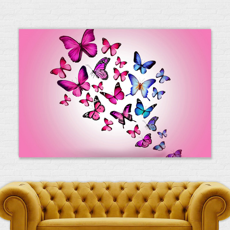 Butterflies Pink Colourful Abstract - Wrapped Canvas Print, 21cm H x 31cm W x 4cm D