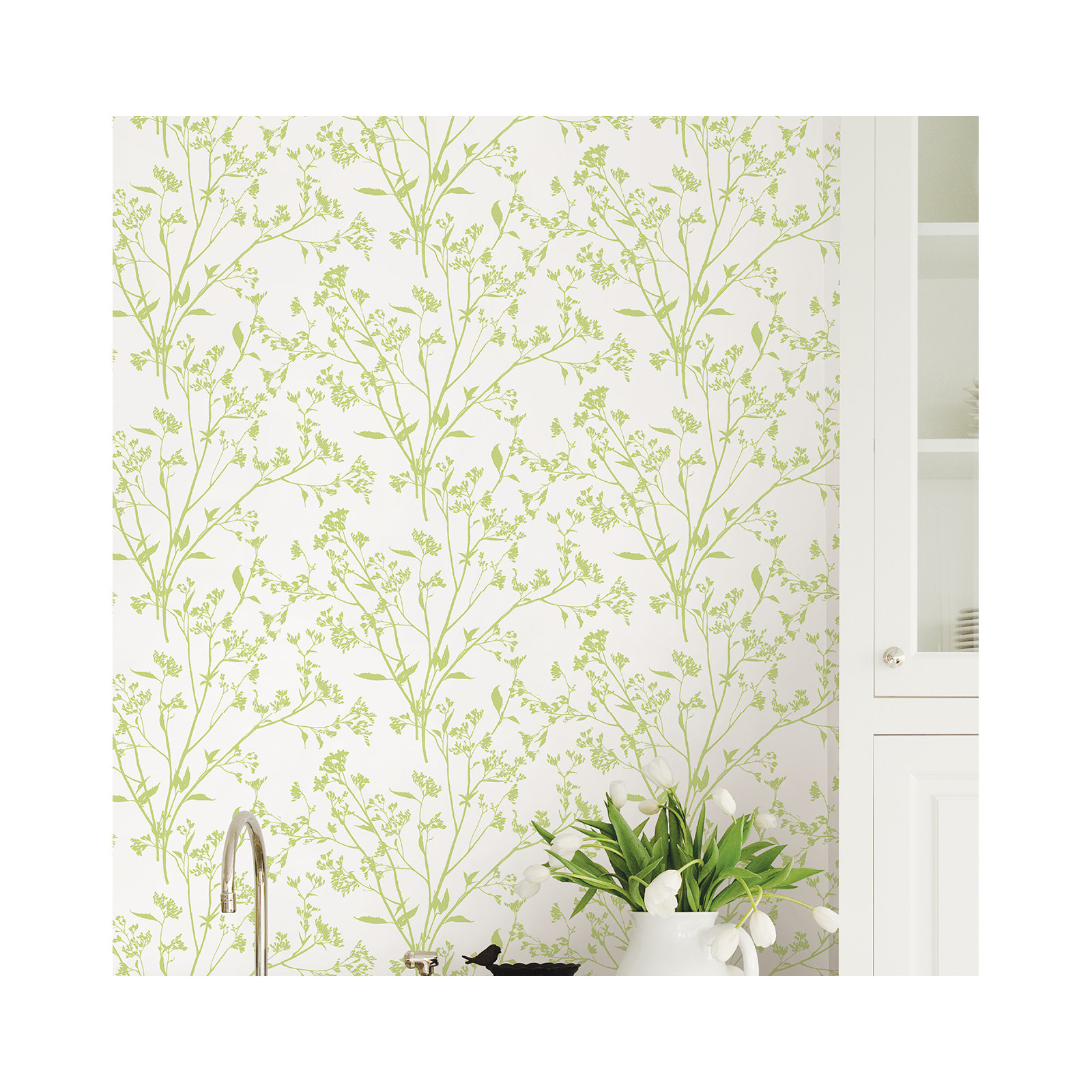 Stormi Modern Floral Wallpaper, Chartreuse