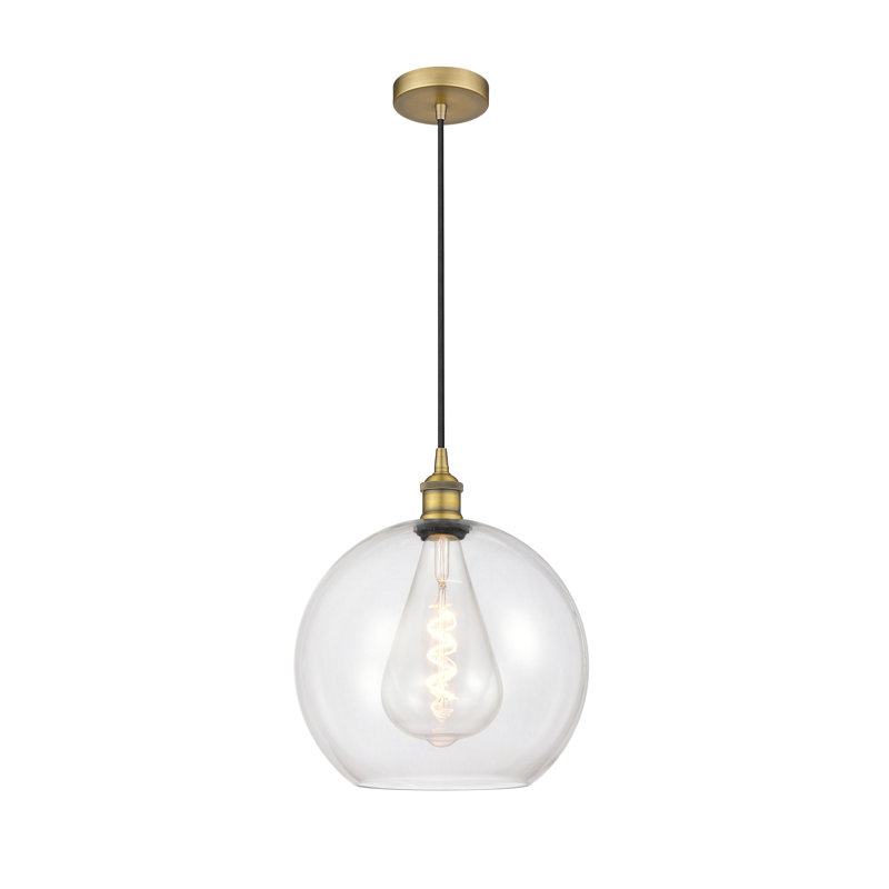 Luminaire suspendu simple à 1 lumière Ralph, Transparent, Laiton brossé, H 13,63 po x l 11,75 po x 11,75 po