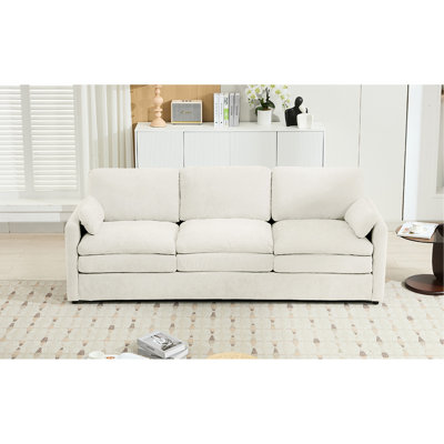 3 With Double-Layered Cushion, Beige Upholstery And Long-Lasting Stability 89" Comfy In Beige, Double Cushion Material