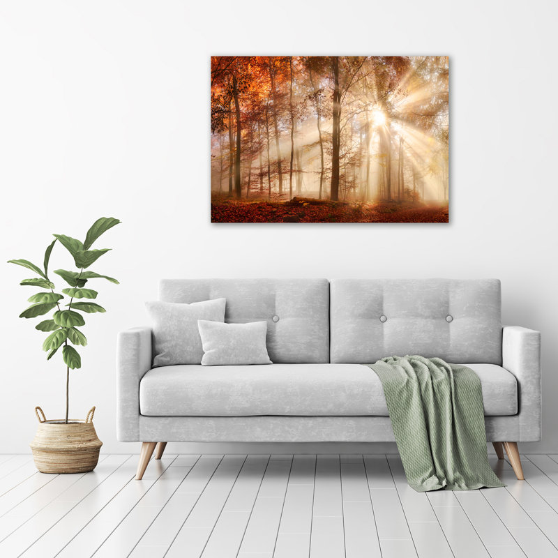 Fog In The Autumn Forest - No Frame Print on Glass