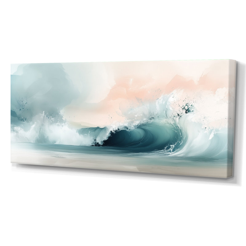 Blanc vert blanc et vert Vague de choc puissante I - impressions encadrées côtières, décoration murale plage, Toile tendue