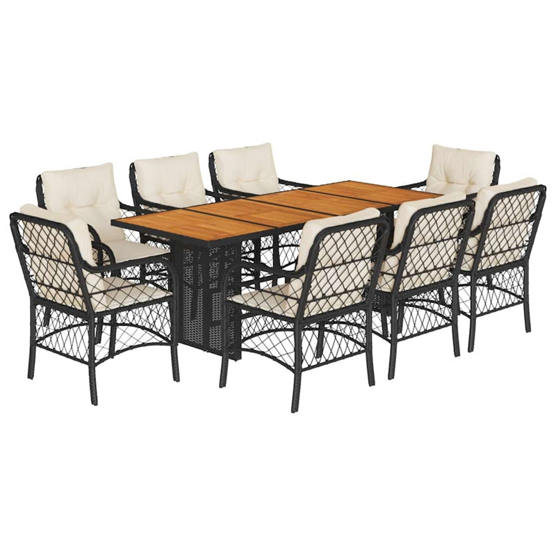  Ensemble de salle à manger de jardin noir, blanc crème