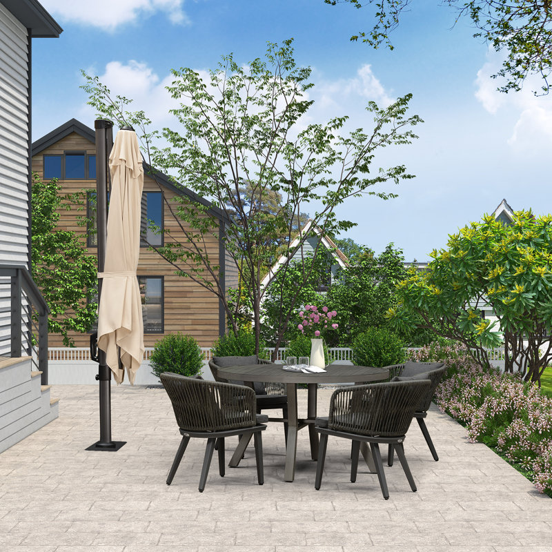 Parasol carré en porte-à-faux 9 pi beige avec base en tôle d'acier, L 108 po x P 108 po, Beige