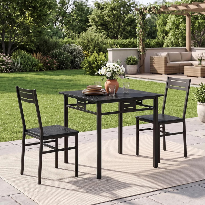 Ensemble de table à manger carrée compacte de 4 pièces pour 3 personnes, Couleur rétro