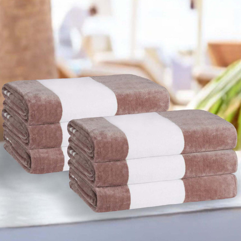 Calheta Cotton Oversized Cabana Stripe Beach Towels, Taupe, 6