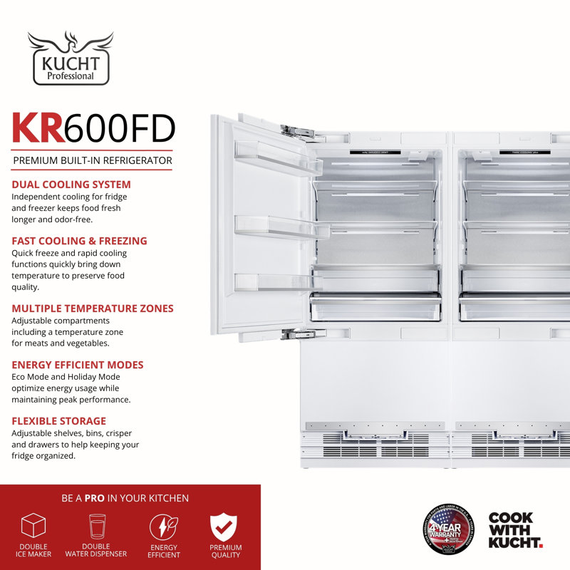 Kucht Built-in Side By Side Refrigerator, 59.5"
