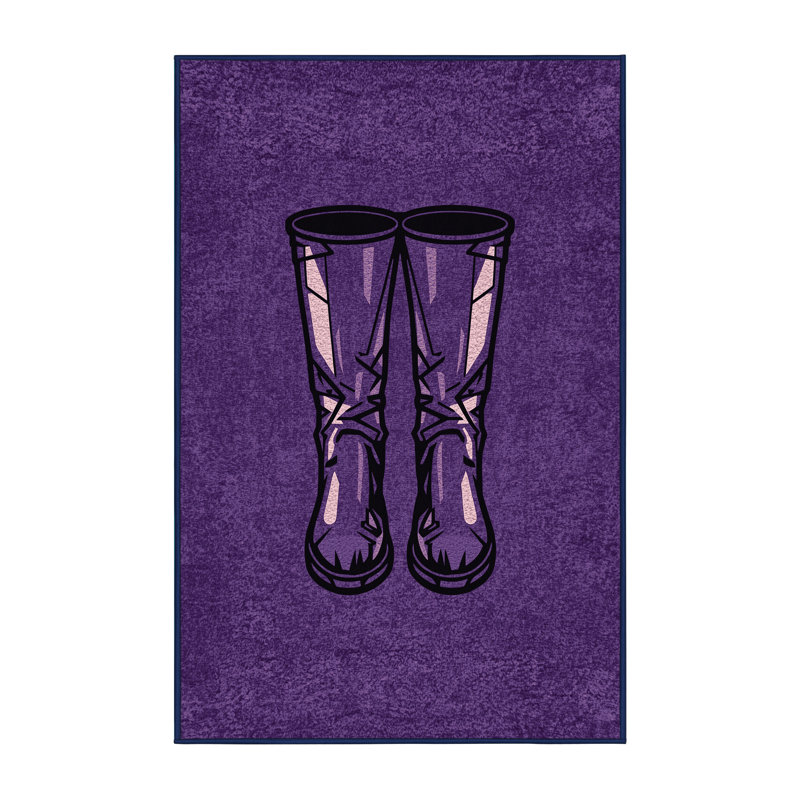 Soft Plush Esquibel Halloween Modern & Contemporary Abstract Area Rug in Purple – Navy Binding, 8x12