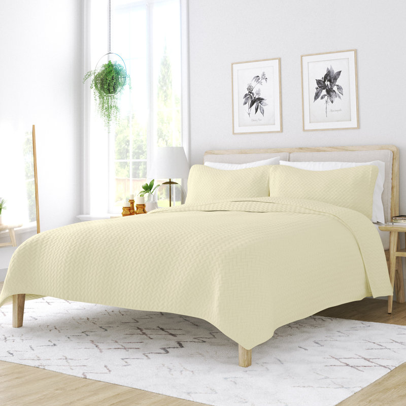 King Size Yellow Microfiber Quilted Coverlet Set