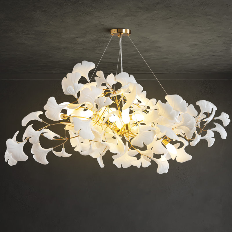59 " 10-light Ceramic Ginkgo Leaf Chandeliers, Gold