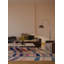Tapis beige / bleu en polyester tissé à la machine Niraj-668982483