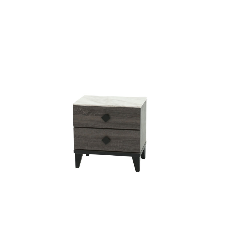 Nightstand In Dark Gray Oak Rustic Design With Faux Marble, 23 X 15 Inch Marble Covered Look, 23" * 15"