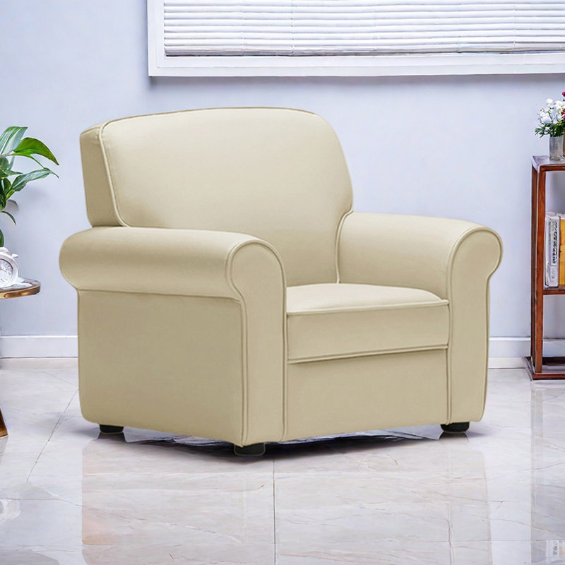 Modern Living Room Faux Leather Leisure Recliner, Cream