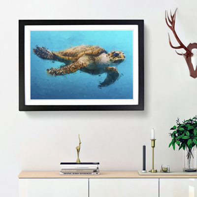 Swimming Sea Turtle in Abstract - Framed Print