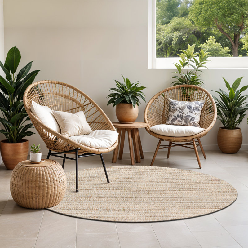 Quinncy Round Indoor & Outdoor Boho Brown Rug, Round 160cm