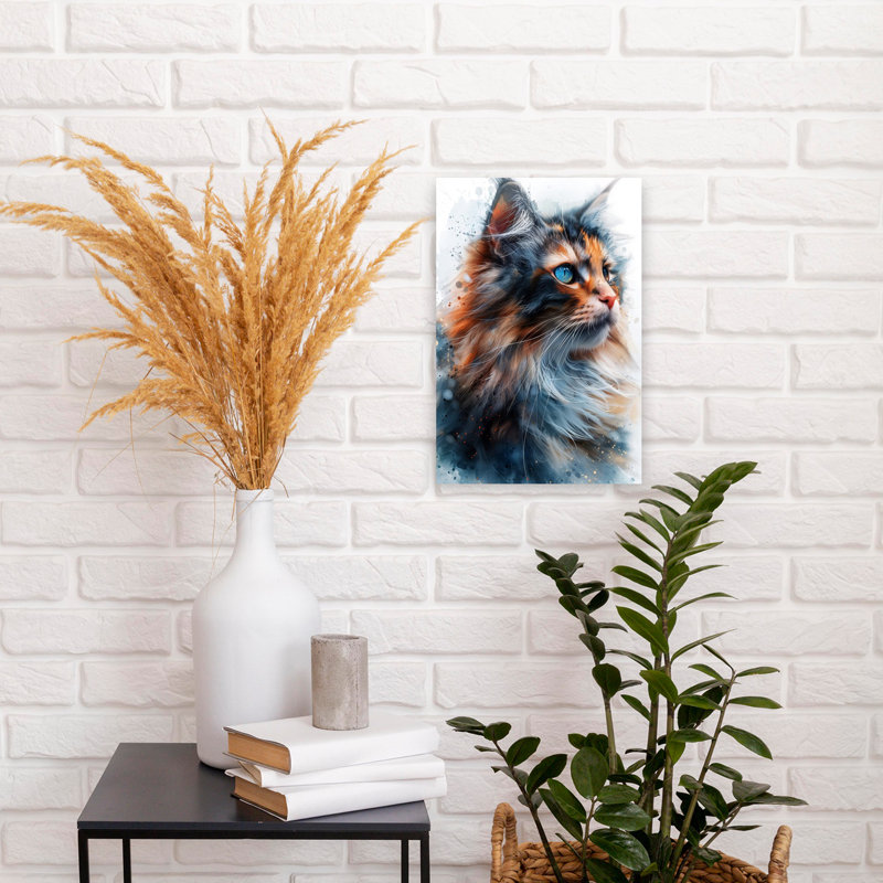 Art mural contemporain avec un chat, H 18 po x l 12 po