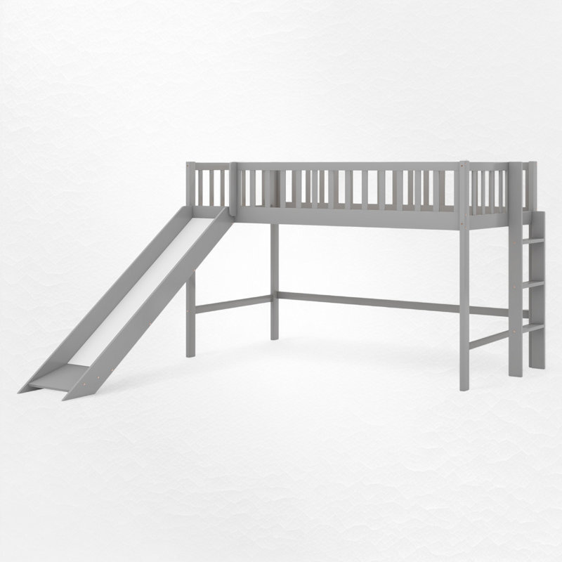 Low Loft Bed With Slide, Gray, Twin