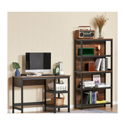 Black 4-Tier Particle Board Storage Shelf Bookshelf for Home Office Organization