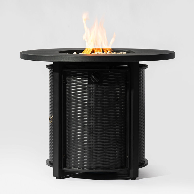 Table de foyer d'extérieur 32 pouces avec couvercle en acier et pierres de lave