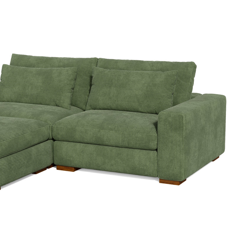 Alahya 3 - Piece Upholstered Sectional, Green Corduroy