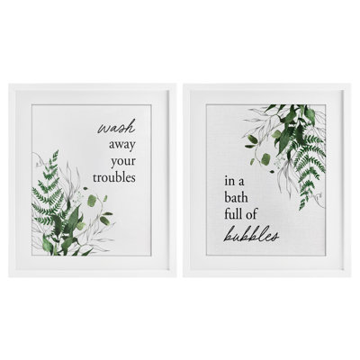 Bubble Bath with Forest Foliage 2pc Framed Print Under Glass Set, design by Lettered and Lined